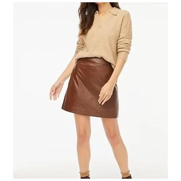 J. Crew Factory Faux Leather Croc Embossed Skirt Mini Lined Brown Size 10 - Picture 1 of 13